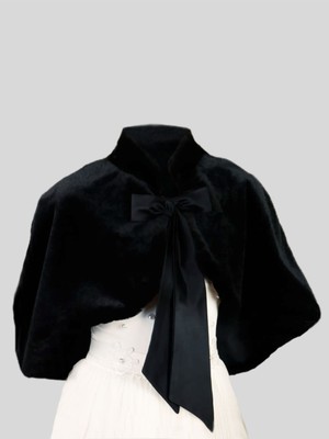 Elegance Scarf Kadın Siyah Uzun Fiyonklu Etol Gelin Bolero Şal