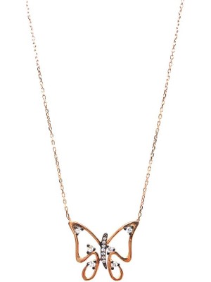 Sunshine 925 Ayar Rose Kaplamalı Beyaz Taşlı Kelebek Gümüş Kolye