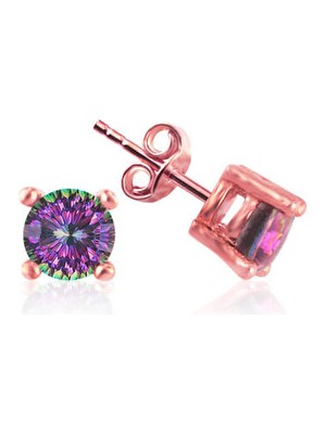 Sunshine 925 Ayar Rose Kaplamalı 4mm Mistik Topaz Tek Taş Gümüş Küpe