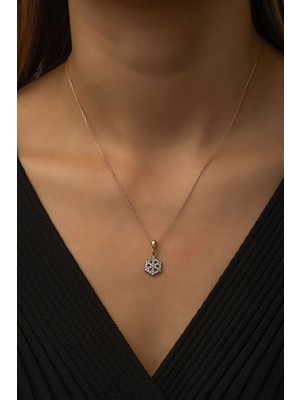 Sunshine 925 Ayar Rose Kaplamalı Beyaz Taşlı Minimal Kar Tanesi Gümüş Kolye