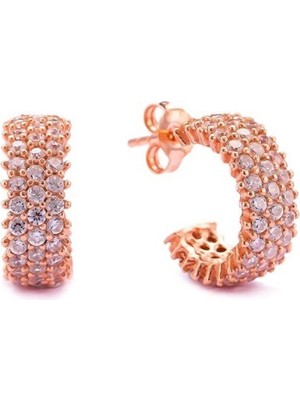 Sunshine 925 Ayar Rose Kaplamalı 3 Sıralı Beyaz Taşlı Halka Gümüş Küpe