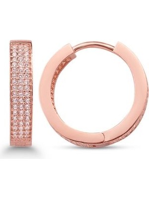 Sunshine 925 Ayar Rose Kaplamalı 3 Sıra Beyaz Taşlı 1,5 cm Halka Gümüş Küpe