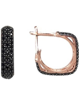 Sunshine 925 Ayar Rose Kaplamalı Siyah Taşlı Kare Gümüş Küpe