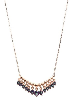 Sunshine 925 Ayar Rose Kaplamalı Sallantılı Mistik Topaz Taşlı Gümüş Kolye