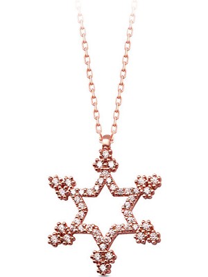 Sunshine 925 Ayar Rose Kaplamalı Beyaz Taşlı Yıldızlı Kar Tanesi Gümüş Kolye