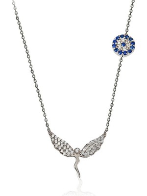 Sunshine 925 Ayar Rodyum Kaplamalı Nazarlı Kanatlı Melek Gümüş Kolye