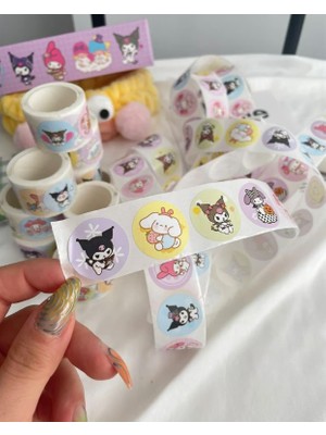 Acousticworld Kuromi Tasarımlı Rulo Sticker Anime Melody Sticker 1 RULO(100 Adet)