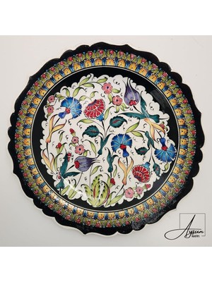 Aysun Hand Art Aysunhandart Ipek Desen Çerçeveli Merkezinde Samur Osmanlı Motifli El Yapımı Seramik Tabak