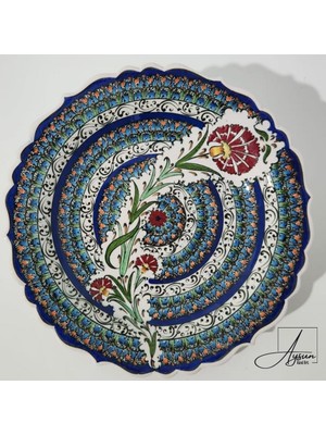 Aysun Hand Art Aysunhandart Ipek Desenle Bezenmiş Merkezinde Karanfil Motifli El Yapımı Seramik Tabak