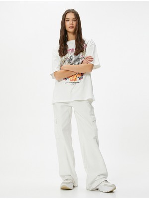 Koton Baskılı  Tişört Kısa Kollu Bisiklet Yaka Rahat Kalıp Pamuklu