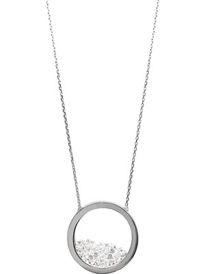 Sunshine 925 Ayar Rodyum Kaplamalı Beyaz Taşlı Yuvarlak Gümüş Kolye