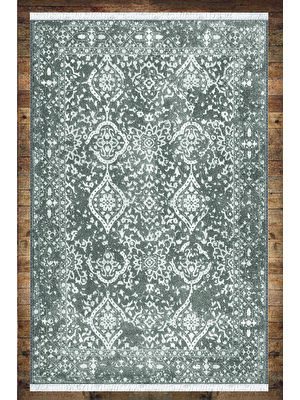 Gri Beyaz Otantik Desenli Yıkanabilir Kaymaz Salon Halısı Dekoratif Kilim ARM-1020