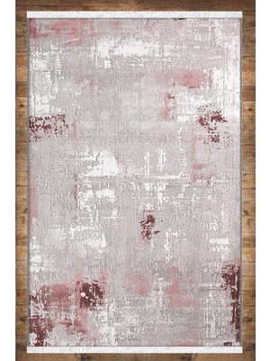 Woopsh Pembe Kahve Eskitme Desenli Yıkanabilir Kaymaz Salon Halısı Dekoratif Kilim ARM-1165