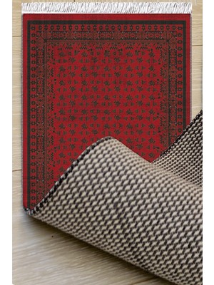 Woopsh Bordo Otantik Motifler Desenli Yıkanabilir Kaymaz Salon Halısı Dekoratif Kilim ARM-1206