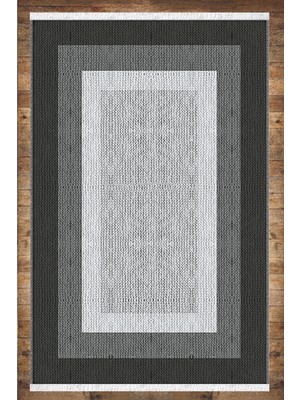 Woopsh Gri Siyah Kutular Modern Desenli Yıkanabilir Kaymaz Salon Halısı Dekoratif Kilim ARM-1176