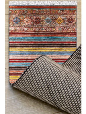 Woopsh Renkli Çizgi Anadolu Desenli Yıkanabilir Kaymaz Salon Halısı Dekoratif Kilim ARM-1180