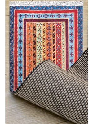 Woopsh Renkli Anadolu Motifleri Desenli Yıkanabilir Kaymaz Salon Halısı Dekoratif Kilim ARM-1124