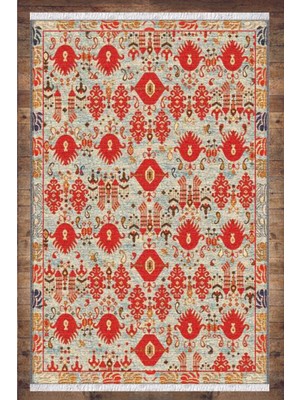 Woopsh Kırmızı Osmanlı Motifli Desenli Yıkanabilir Kaymaz Salon Halısı Dekoratif Kilim ARM-1093