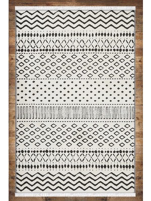 Woopsh Siyah Beyaz Iskandinav Desenli Yıkanabilir Kaymaz Salon Halısı Dekoratif Kilim ARM-1187