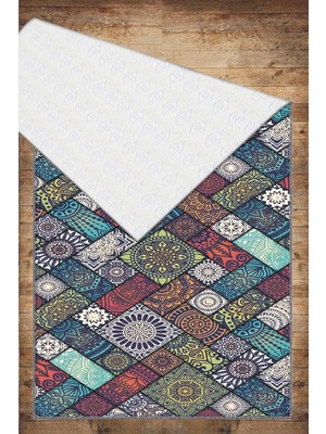 Woopsh Patchwork Kutular Desenli Yıkanabilir Kaymaz Keçe Taban Mutfak Halısı KITCHEN-7062