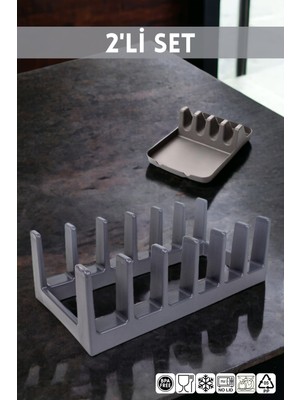 NY Home 2'li Mutfak Seti Antrasit Tencere Kapak Düzenleyici ve Kepçe Tutma Aparatı