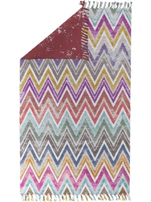 Woopsh Alaçatı 5 Renkli Zigzag Otantik Motif Kara Tezgah Halı Çift Taraflı Kilim