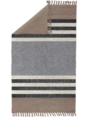 Woopsh Alaçatı 3 Kahve Siyah Bloklu Şerit Desen Otantik Motif Kara Tezgah Halı Çift Taraflı Kilim