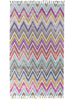 Woopsh Alaçatı 5 Renkli Zigzag Otantik Motif Kara Tezgah Halı Çift Taraflı Kilim