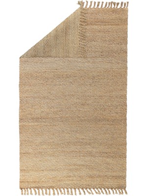 Woopsh Alaçatı 8 Düz Natural Jüt Desen Otantik Motif Kara Tezgah Halı Çift Taraflı Kilim