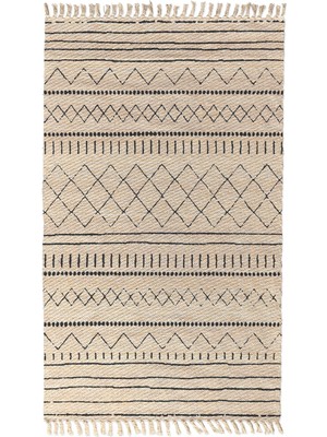 Woopsh Alaçatı 11 Siyah Çizim Iskandinav Desen Otantik Motif Kara Tezgah Halı Çift Taraflı Kilim