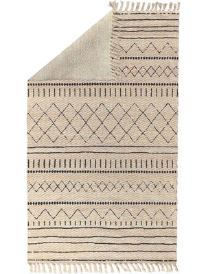 Woopsh Alaçatı 11 Siyah Çizim Iskandinav Desen Otantik Motif Kara Tezgah Halı Çift Taraflı Kilim