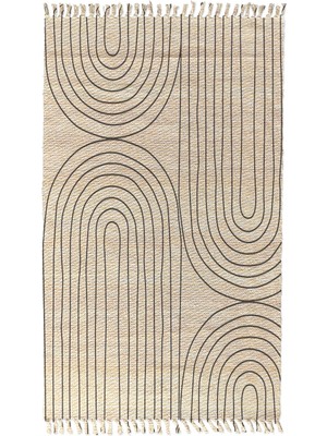 Woopsh Alaçatı 12 Siyah Minimal Çizgi Desenli Otantik Motif Kara Tezgah Halı Çift Taraflı Kilim