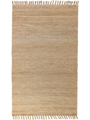 Woopsh Alaçatı 8 Düz Natural Jüt Desen Otantik Motif Kara Tezgah Halı Çift Taraflı Kilim