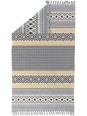 Woopsh Alaçatı 14 Sarı Siyah Iskandinav Desen Otantik Motif Kara Tezgah Halı Çift Taraflı Kilim