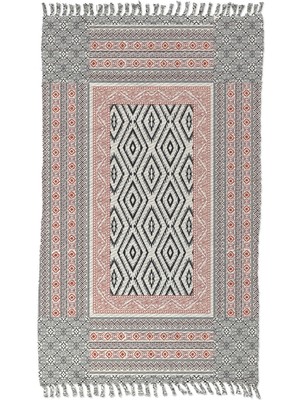 Woopsh Alaçatı 16 Kiremit Siyah Iskandinav Desen Otantik Motif Kara Tezgah Halı Çift Taraflı Kilim