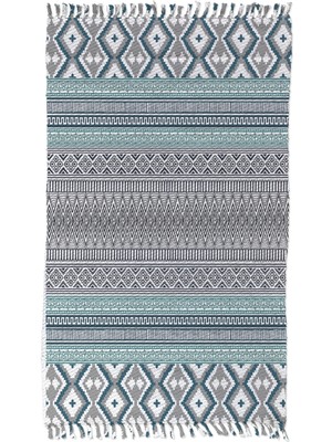 Woopsh Alaçatı 18 Mint Yeşili Baklava Desen Otantik Motif Kara Tezgah Halı Çift Taraflı Kilim