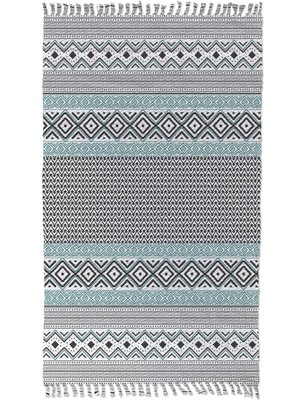 Woopsh Alaçatı 15 Mint Yeşil Iskandinav Desen Otantik Motif Kara Tezgah Halı Çift Taraflı Kilim