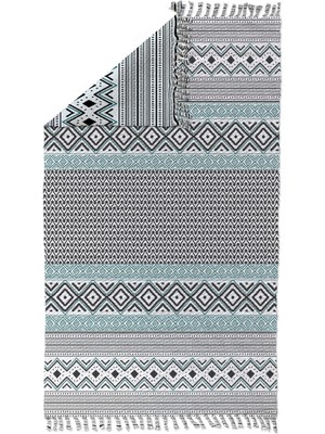 Woopsh Alaçatı 15 Mint Yeşil Iskandinav Desen Otantik Motif Kara Tezgah Halı Çift Taraflı Kilim