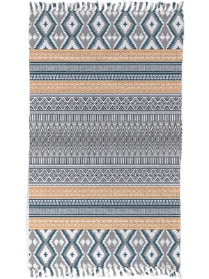 Woopsh Alaçatı 42 Sarı Gri Iskandinav Desen Otantik Motif Kara Tezgah Halı Çift Taraflı Kilim