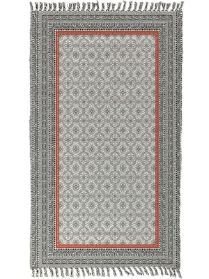 Woopsh Alaçatı 44 Kiremit Bordürlü Otantik Motif Kara Tezgah Halı Çift Taraflı Kilim