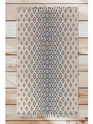 Woopsh Alaçatı 74 Siyah Çoklu Baklava Figür Otantik Motif Kara Tezgah Halı Çift Taraflı Kilim