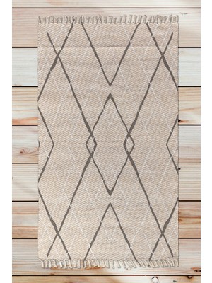 Woopsh Alaçatı 75 Soyut Baklava Desen Otantik Motif Kara Tezgah Halı Çift Taraflı Kilim