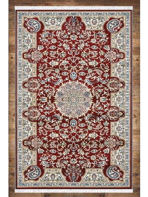 Woopsh Kırmızı Mavi Desenli Yıkanabilir Kaymaz Klasik Salon Halısı Dekoratif Kilim ARM-1002