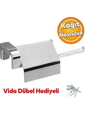 Badem10 Banyo Lavabo Mutfak Aparat Uzun Kağıt Havluluk Kapaklı Kağıtlık 26 cm Metal Sağlam Krom