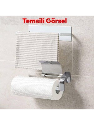 Badem10 Banyo Lavabo Mutfak Aparat Uzun Kağıt Havluluk Kapaklı Kağıtlık 26 cm Metal Sağlam Krom