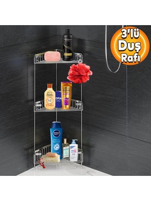 Badem10 Banyo Duş Rafı Şampuanlık Köşelik Üçgen Krom 3 Katlı Malzemelik Organizer Düzenleyici Mutfak Eşya Rafı