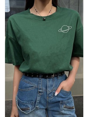Only Trendwear  Unisex Saturn Baskılı T-Shirt