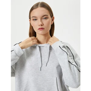 Kapşonlu Sweatshirt Spor Kanguru Cepli Biyeli Uzun Kollu