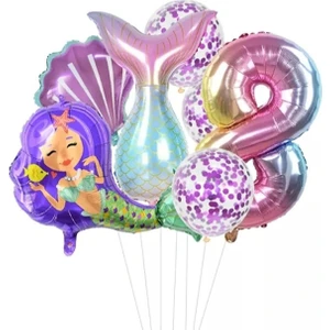 Star Party Deniz Kızı Kuyruğu Deniz Kabuğu Rakam Balon Seti 8 Yaş