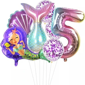 Star Party Deniz Kızı Kuyruğu Deniz Kabuğu Rakam Balon Seti 5 Yaş